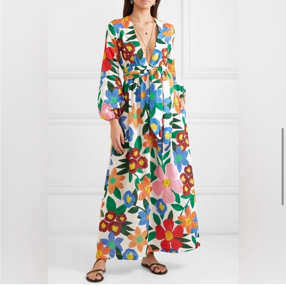 Mara Hoffman Luna Flora Maxi Dress Size Large L FLAWS - Picture 2 of 11
